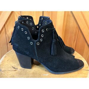 Minnetonka Boots Suede Leather Eyelets Back Zipper Open Toe Womens Size 7